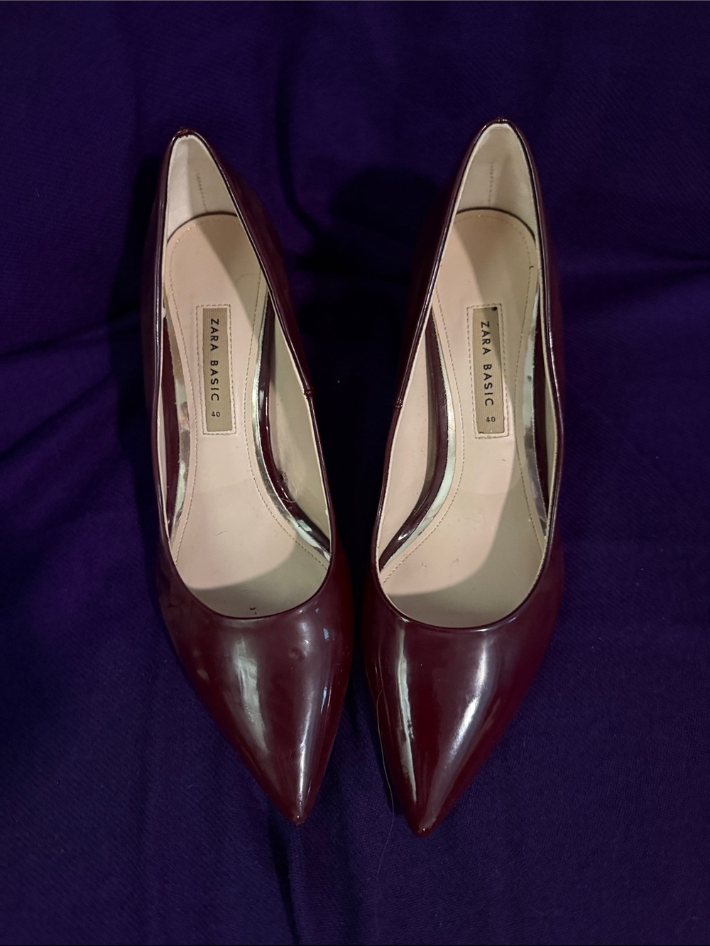 Zara Burgundy Pointed Patent Pumps